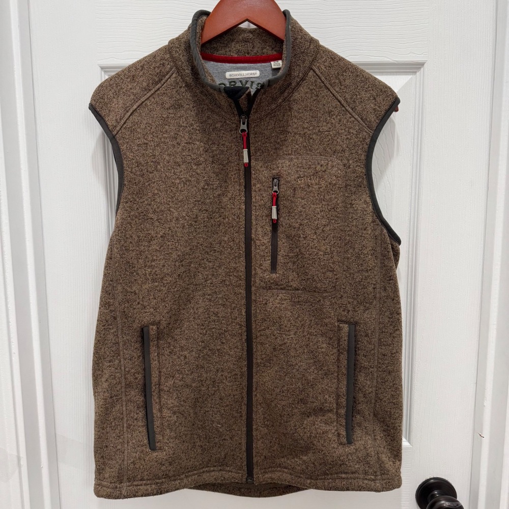 Orvis Denali Mens Vest Full Zip Brown Sleeveless Outdoor Hiking Camping Size Med
